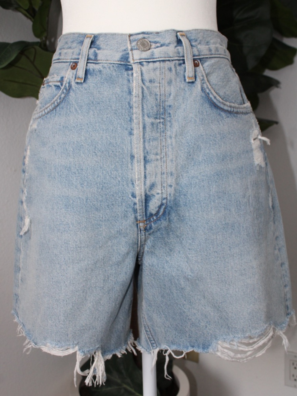 AGOLDE Stella High Rise Baggy Blue Denim Shorts